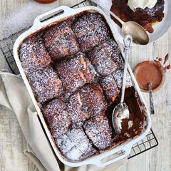 Chocolate Hot Cross Bun Pudding - with Chocolate Sauce and Vanilla Dollop Cream | Harris Farm Online