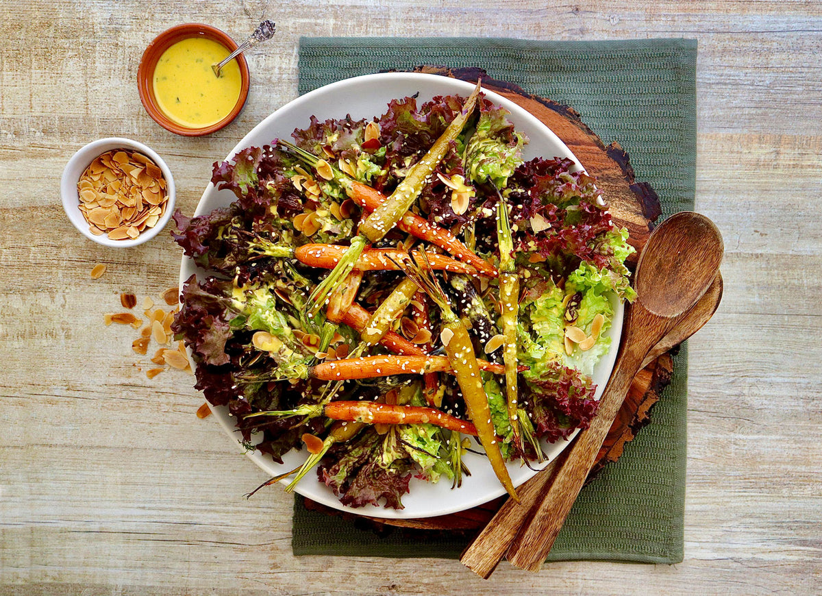 Roasted Carrot Salad - with Red Coral Lettuce and Golden Goddess Dressing | Harris Farm Online