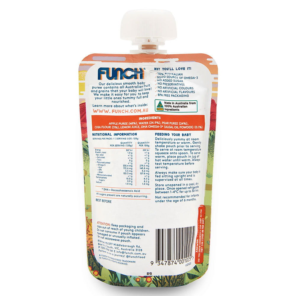 Funch Australian Fruit Puree Apple, Pear and Chia 6 Months+ 120g