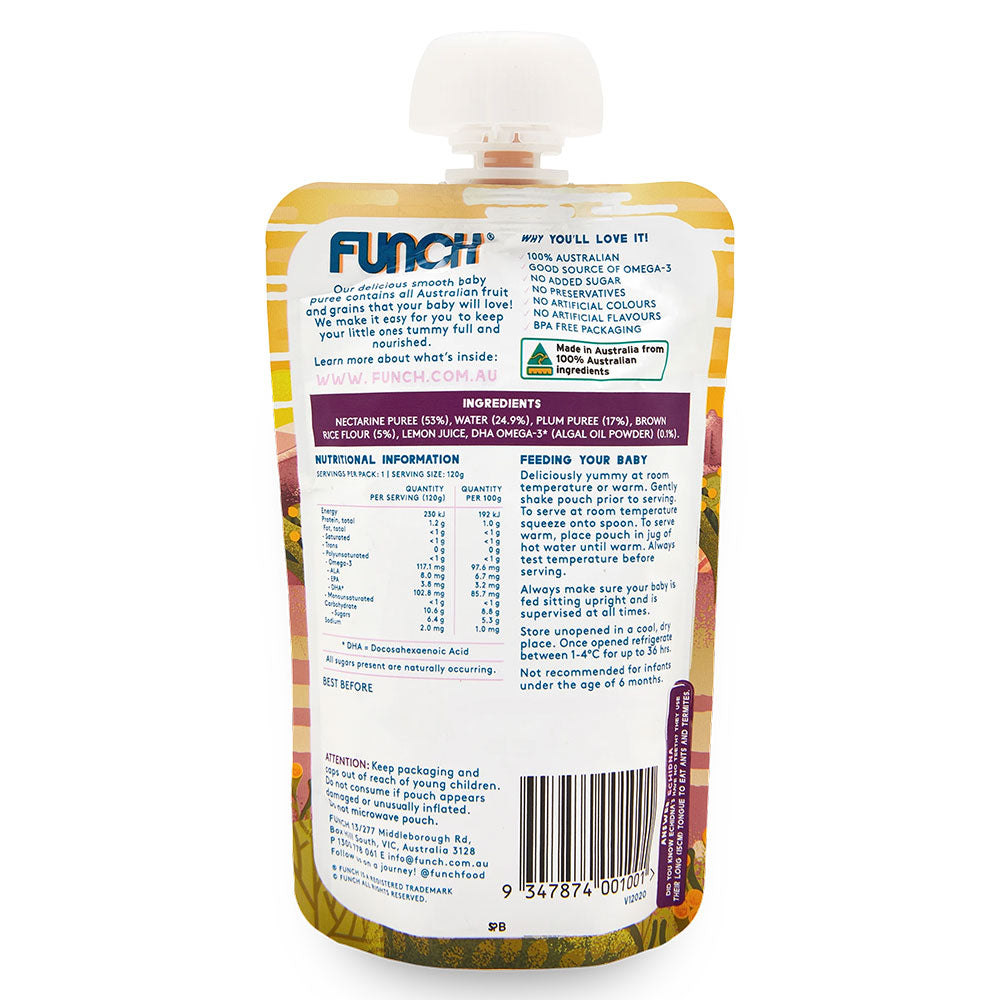 Funch Australian Fruit Puree Nectarine, Plum and Brown Rice 6+ Months 120g