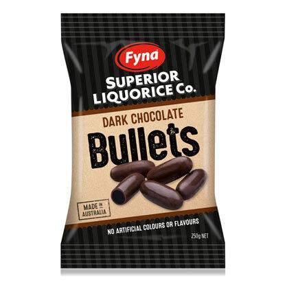 Fyna Dark Chocolate Liquorice Bullets 250g