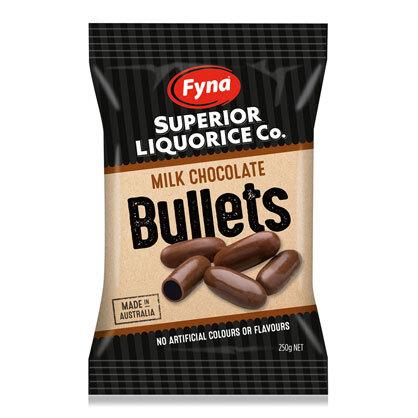Fyna Milk Chocolate Liquorice Bullets 250g