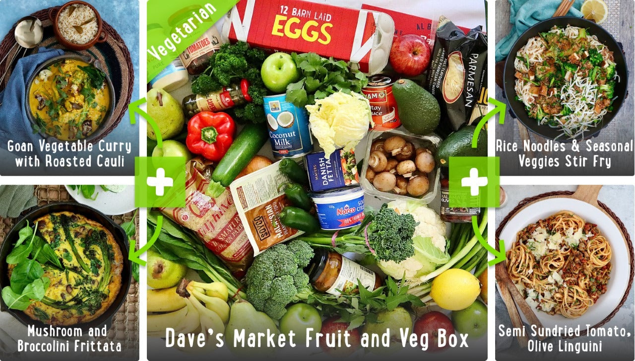 Dave's Vegetarian Recipe Box - Goan Vegetable Curry, Broccolini Frittata, Vegetable Peanut Stir Fry and Tomato Linguini