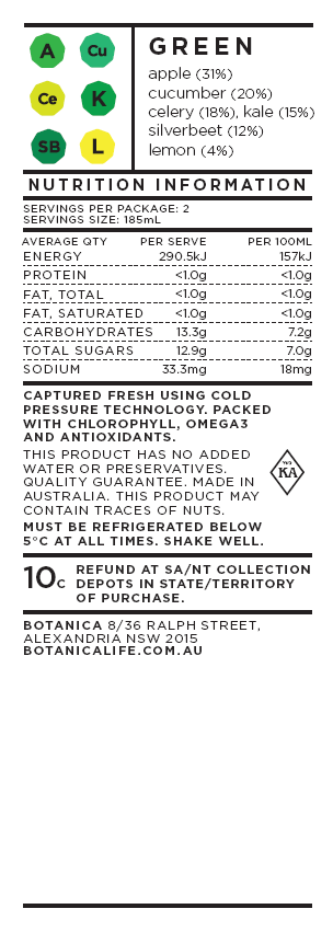 Botanica Cold Pressed Green 370mL , Frdg1-Drinks - HFM, Harris Farm Markets
 - 2