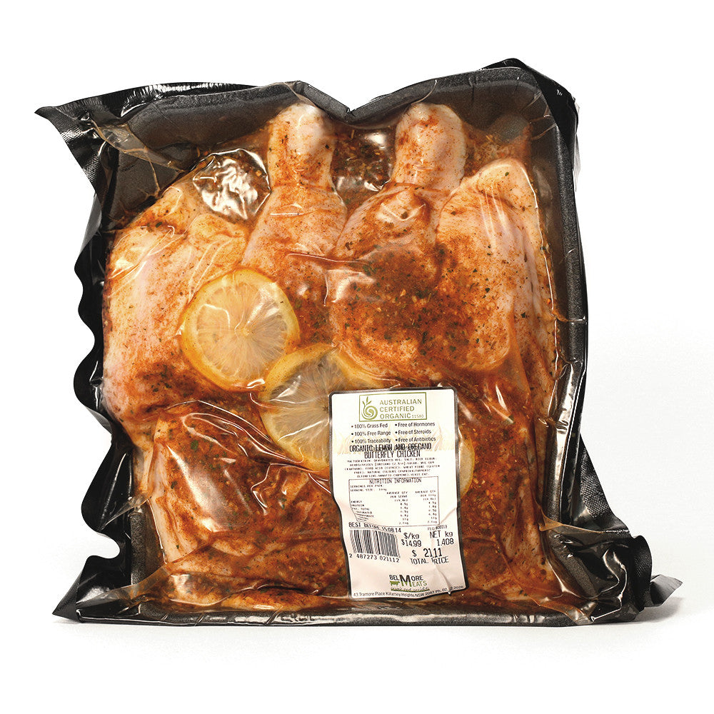Chicken Butterflied Lemon & Oregano Organic  Belmore Meats 900g-1.6kg , Frdg5-Meat - HFM, Harris Farm Markets
