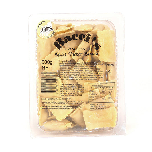 Baccis Roast Chicken Ravioli 500g , Frdg3-Meals - HFM, Harris Farm Markets
