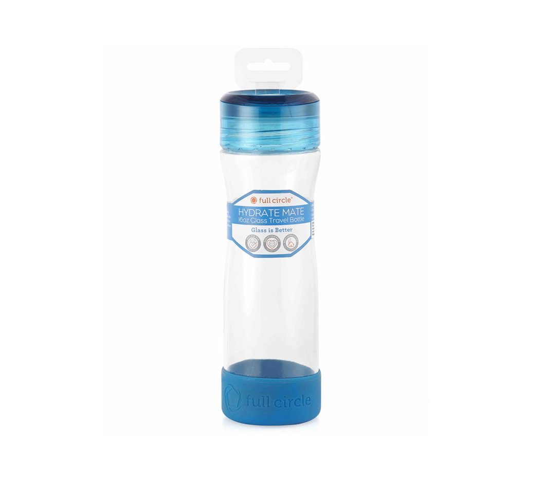 Full Circle - Hydrate Mate - 16oz Glass Travel Bottle Blue (each)