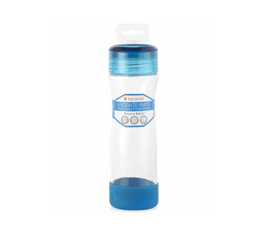 Full Circle - Hydrate Mate - 16oz Glass Travel Bottle Blue (each)