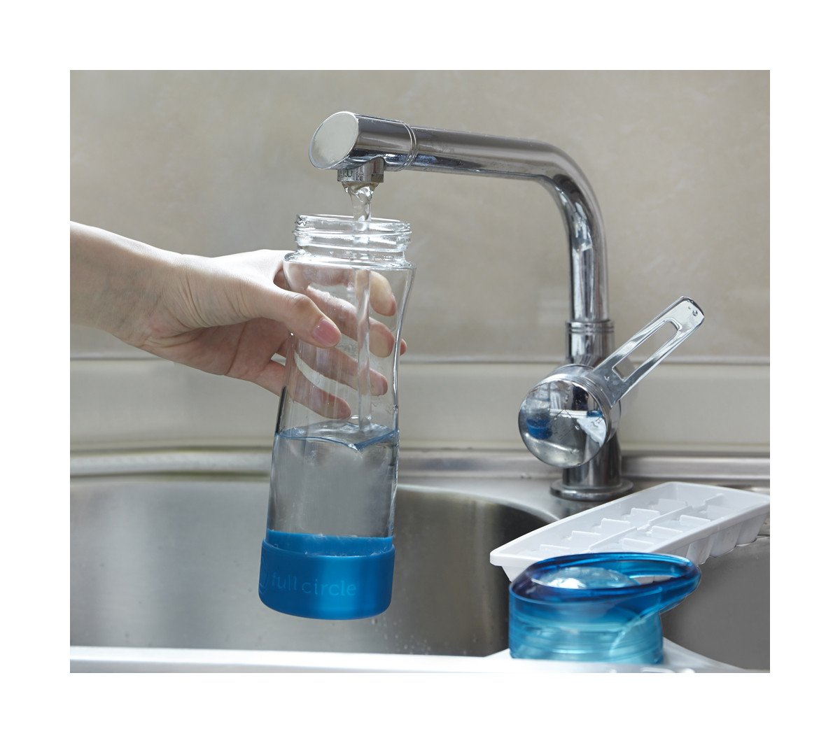 Full Circle - Hydrate Mate - 16oz Glass Travel Bottle Blue (each)