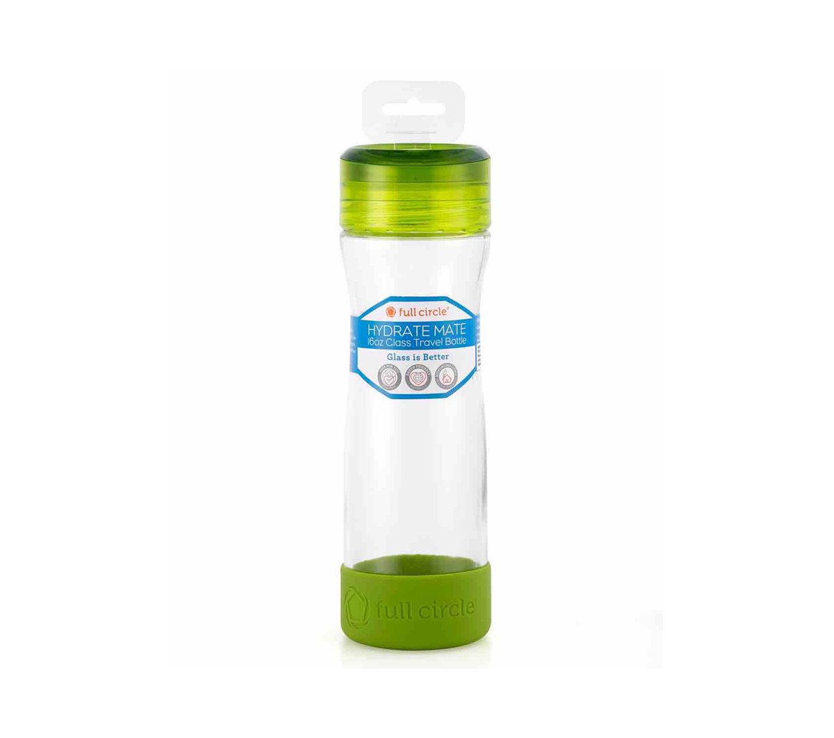 Full Circle Hydrate Mate 16oz Green Glass Travel Bottle each