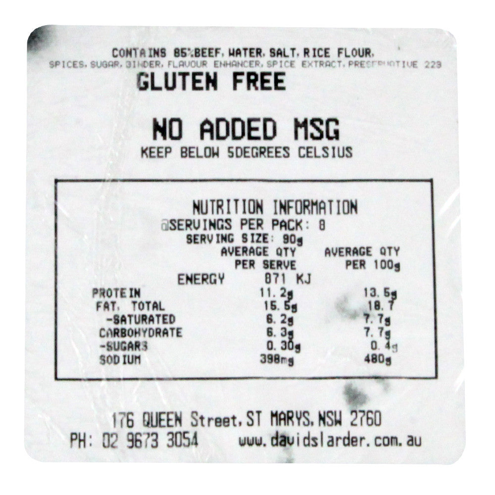 Sausages Beef Thin 450-650g Davids Larder , Frdg5-Meat - HFM, Harris Farm Markets
 - 2
