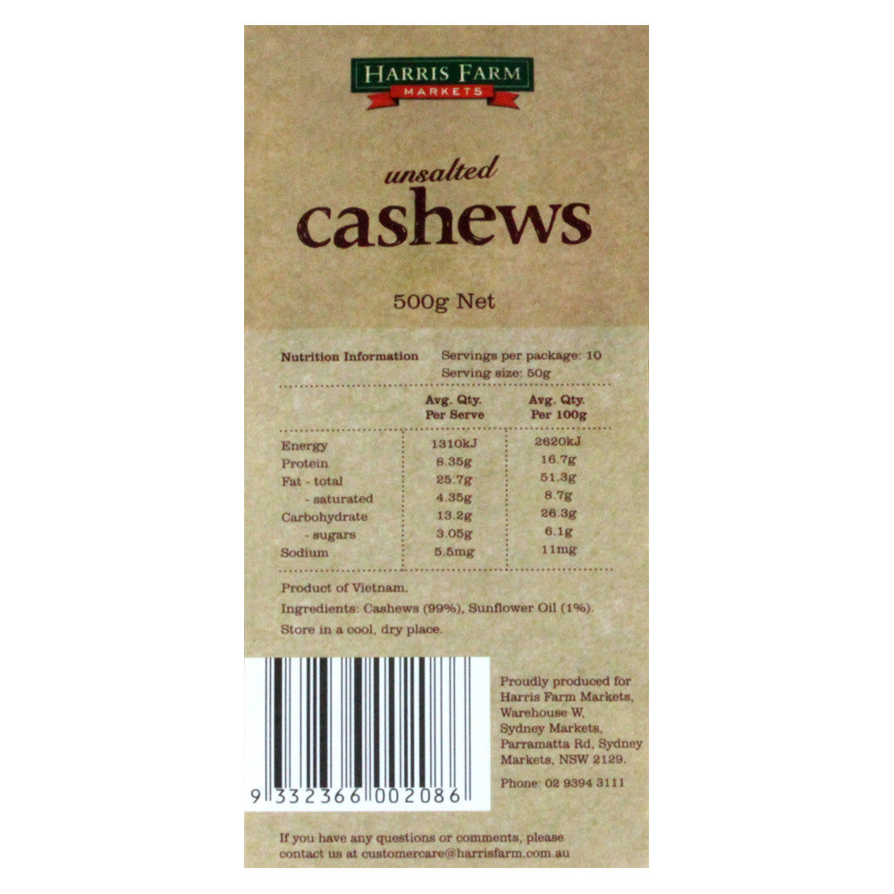 Cashews Unsalted 500g HFM , Grocery-Nuts - HFM, Harris Farm Markets
 - 2