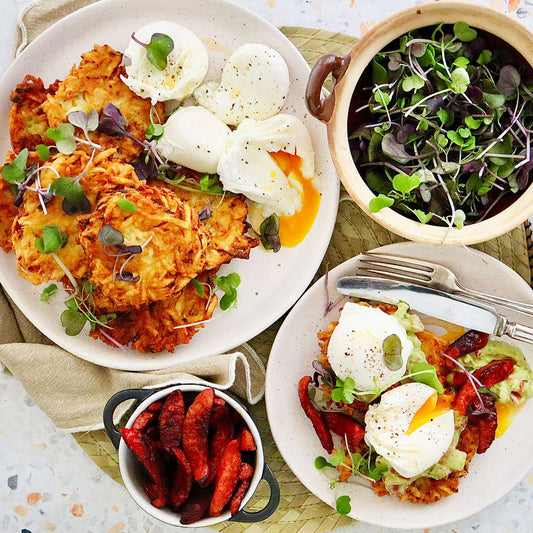 Potato Rosti - with Chorizo, Poached Eggs and Guacamole | Harris Farm Online