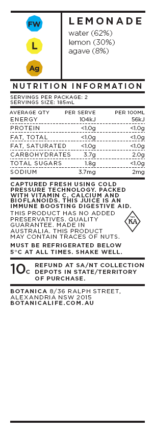 Botanica Cold Pressed Lemonade 370mL , Frdg1-Drinks - HFM, Harris Farm Markets
 - 2
