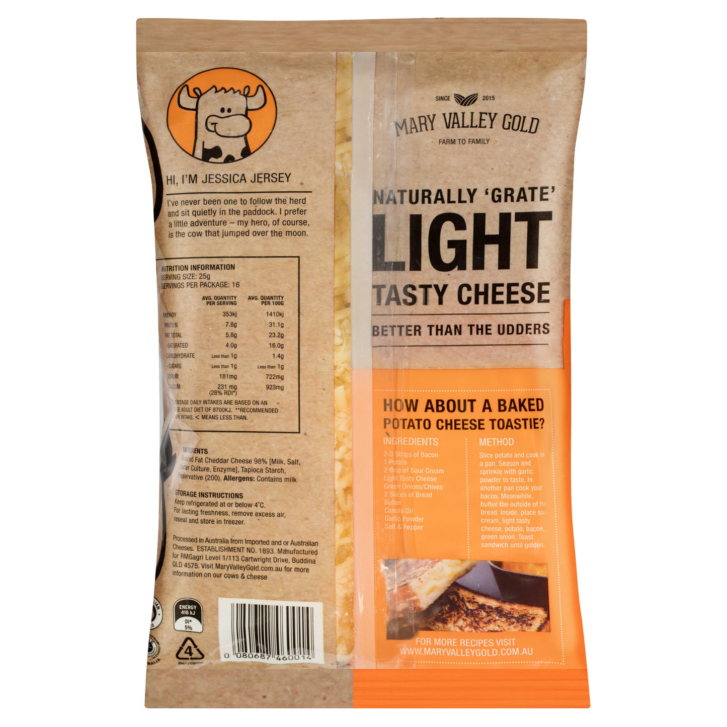 Cheddar - Tasty LIGHT Shredded (400g) Mary Valley