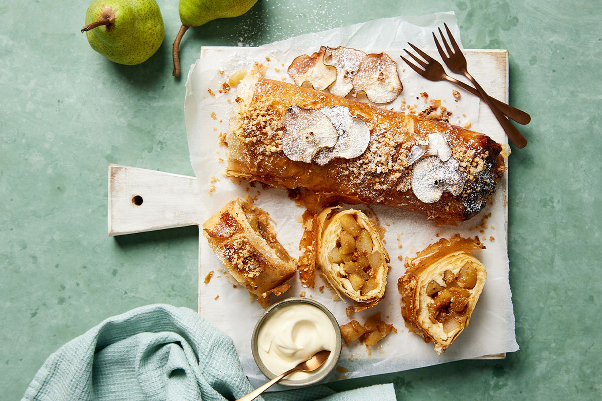 Buy Pear Ricotta Strudel with Pecans and Vanilla Cream from Harris