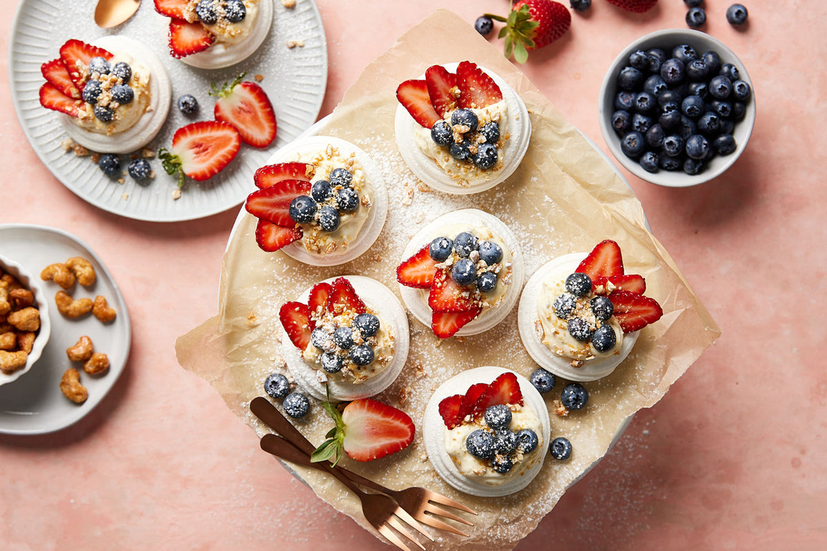 Berries Yoghurt and Cream Meringues - with Roasted Honey Cashews | Harris Farm Online