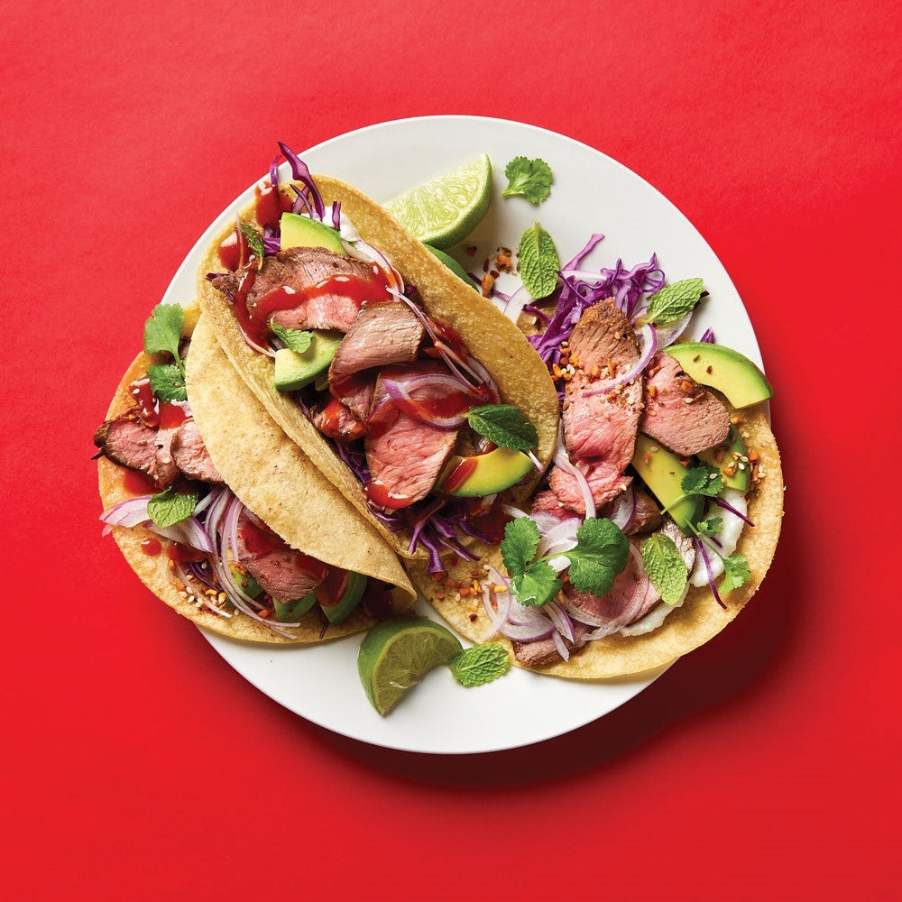 Lamb Backstrap Tacos - with Avocado and Hot Sauce