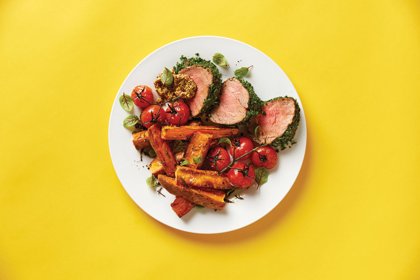 Herb Coated Whole Roast Eye Fillet - with Sweet Potato Wedges