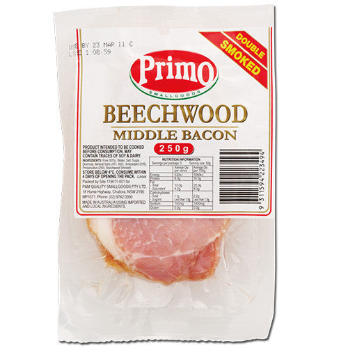 Bacon Middle Rasher Primo 250g , Frdg4-Deli - HFM, Harris Farm Markets
