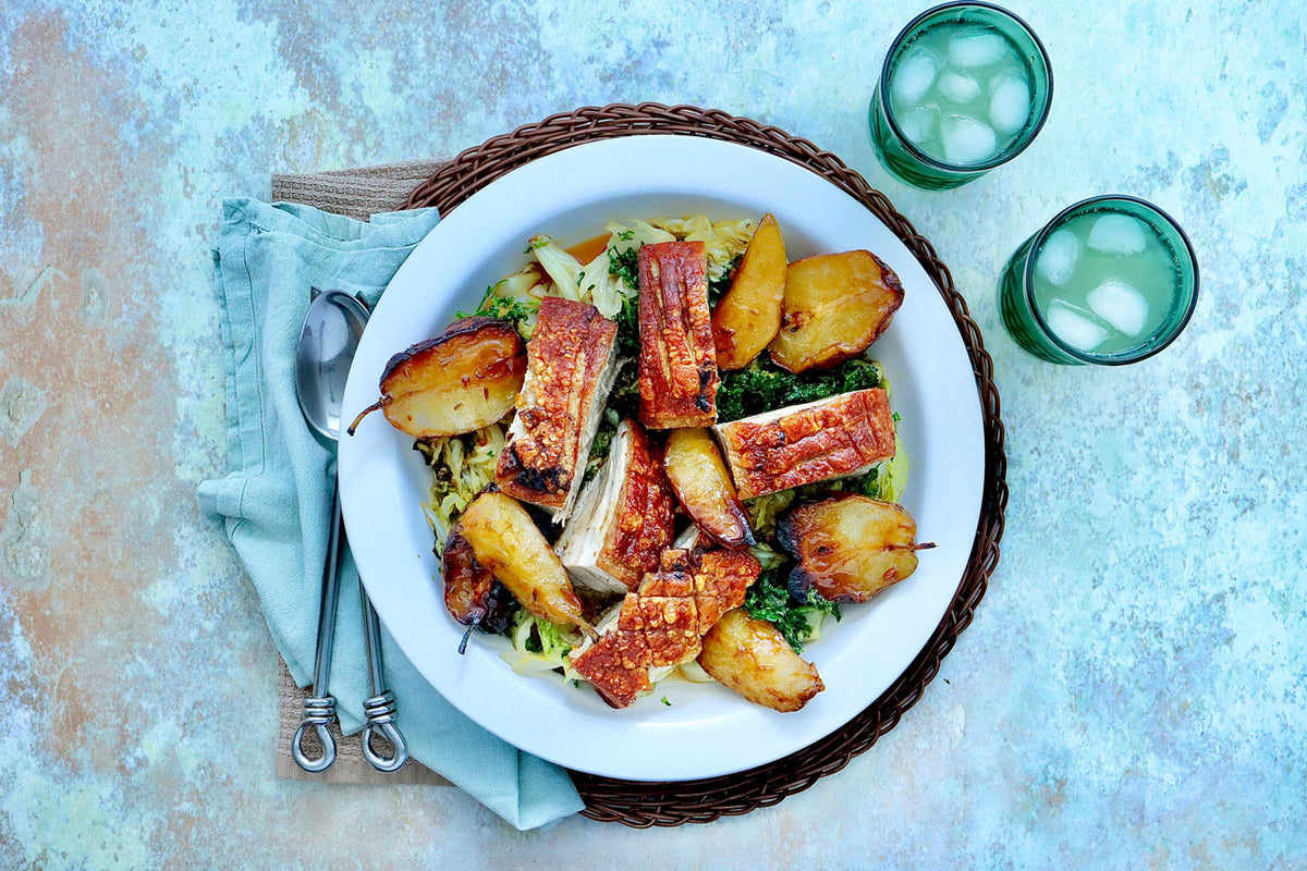 Pork Belly - with Plum Glazed Pears and Cabbage | Harris Farm Online