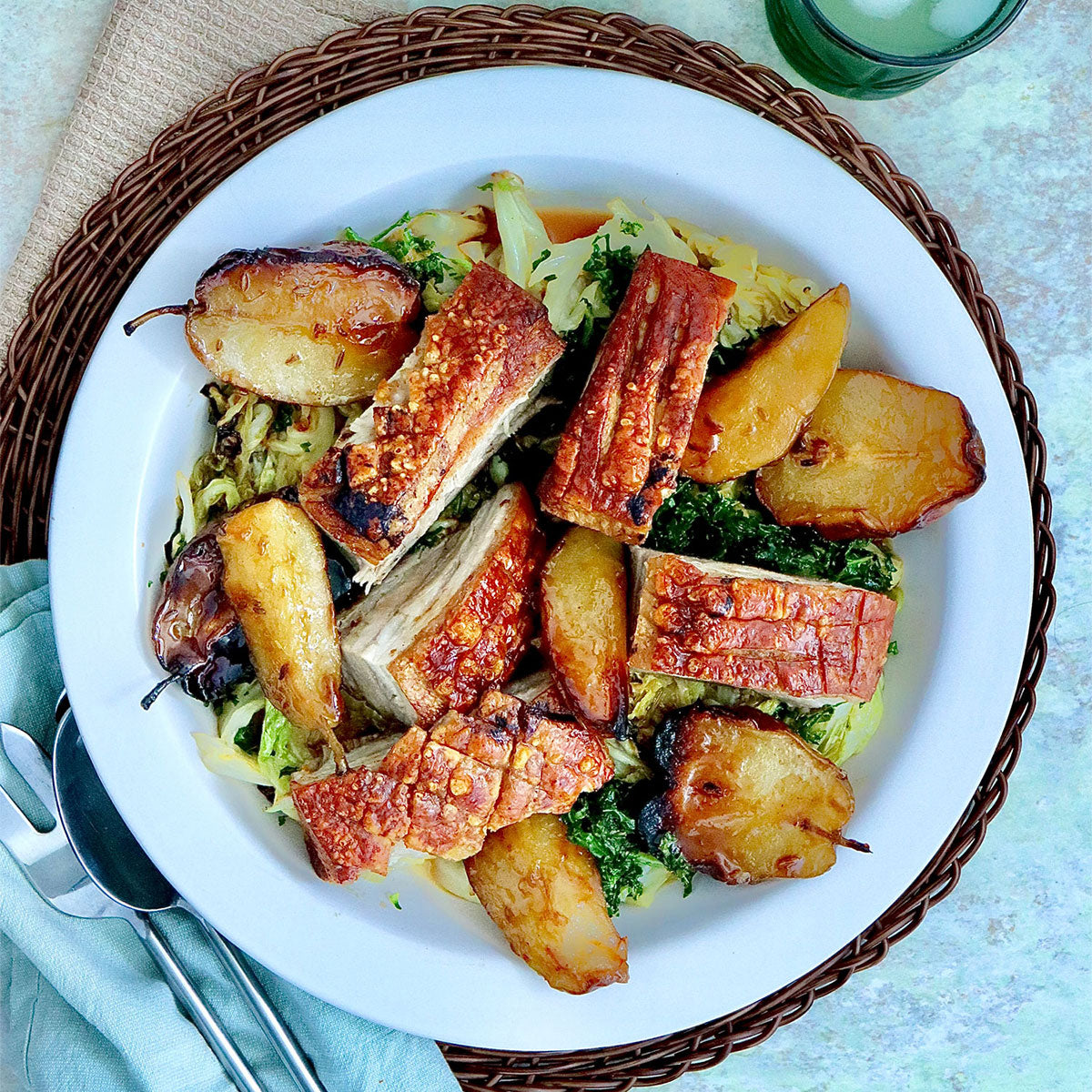 Pork Belly - with Plum Glazed Pears and Cabbage | Harris Farm Online