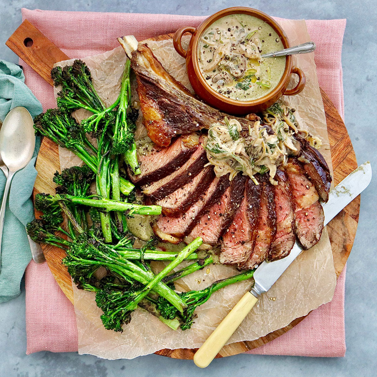 Rib Eye On The Bone - with Green Peppercorn and Mushroom Sauce | Harris Farm Online