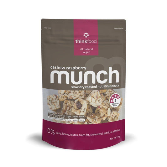 Cashew Raspberry 140g Thinkfood Munch , Grocery-Nuts - HFM, Harris Farm Markets
