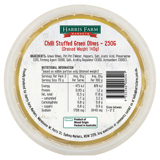 Harris Farm Olives Chilli Stuffed Green | Harris Farm Online