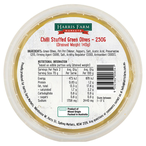 Harris Farm Olives Chilli Stuffed Green | Harris Farm Online