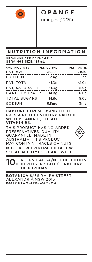 Botanica Cold Pressed Orange 370mL , Frdg1-Drinks - HFM, Harris Farm Markets
 - 2