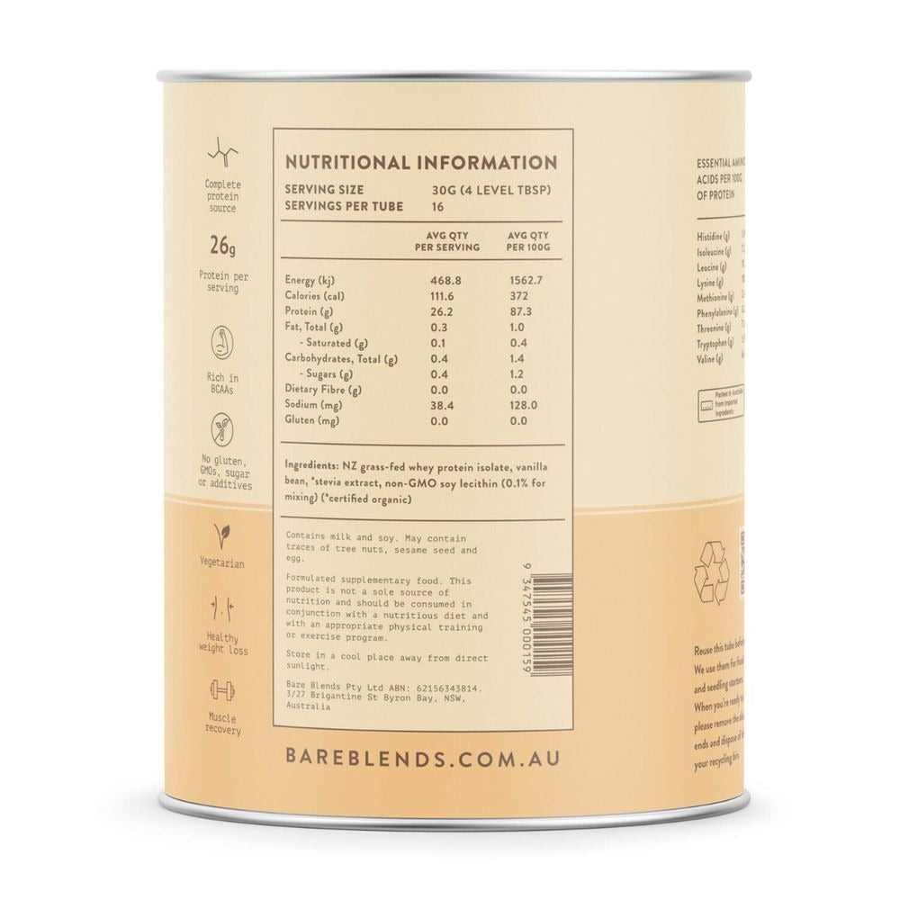 Bare Blends Organic Vanilla Bean WPI | Harris Farm Online