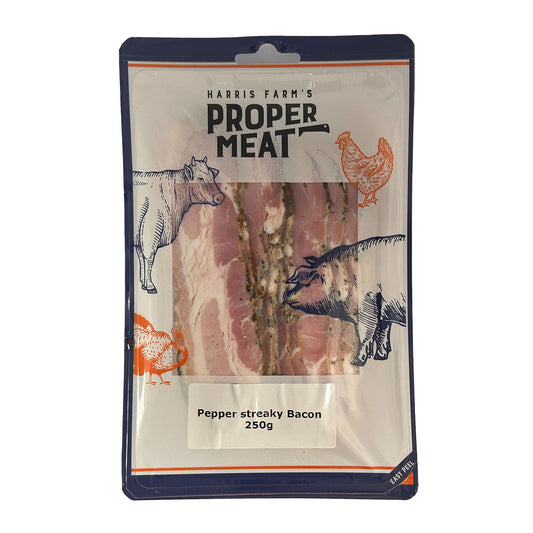 Harris Farms Proper Meat Australian Pepper Streaky Bacon 250g