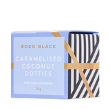 Koko Black Dark Chocolate Caramelised Coconut Dark Dotties Cube 70g