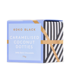 Koko Black Dark Chocolate Caramelised Coconut Dark Dotties Cube 70g