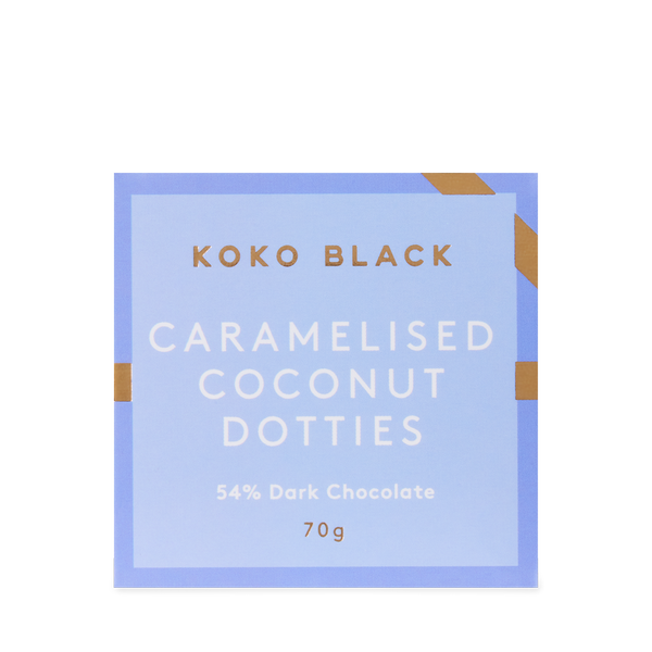 Koko Black Dark Chocolate Caramelised Coconut Dark Dotties Cube 70g