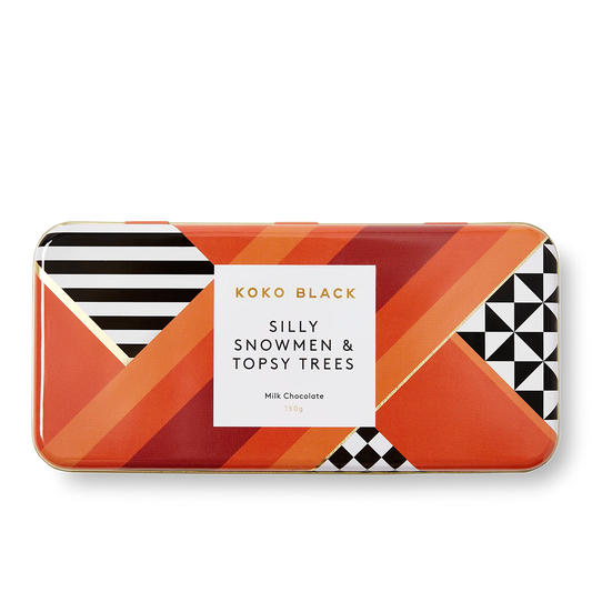 Koko Black Milk Chocolate Silly Snowmen and Topsy Trees Tin 150g