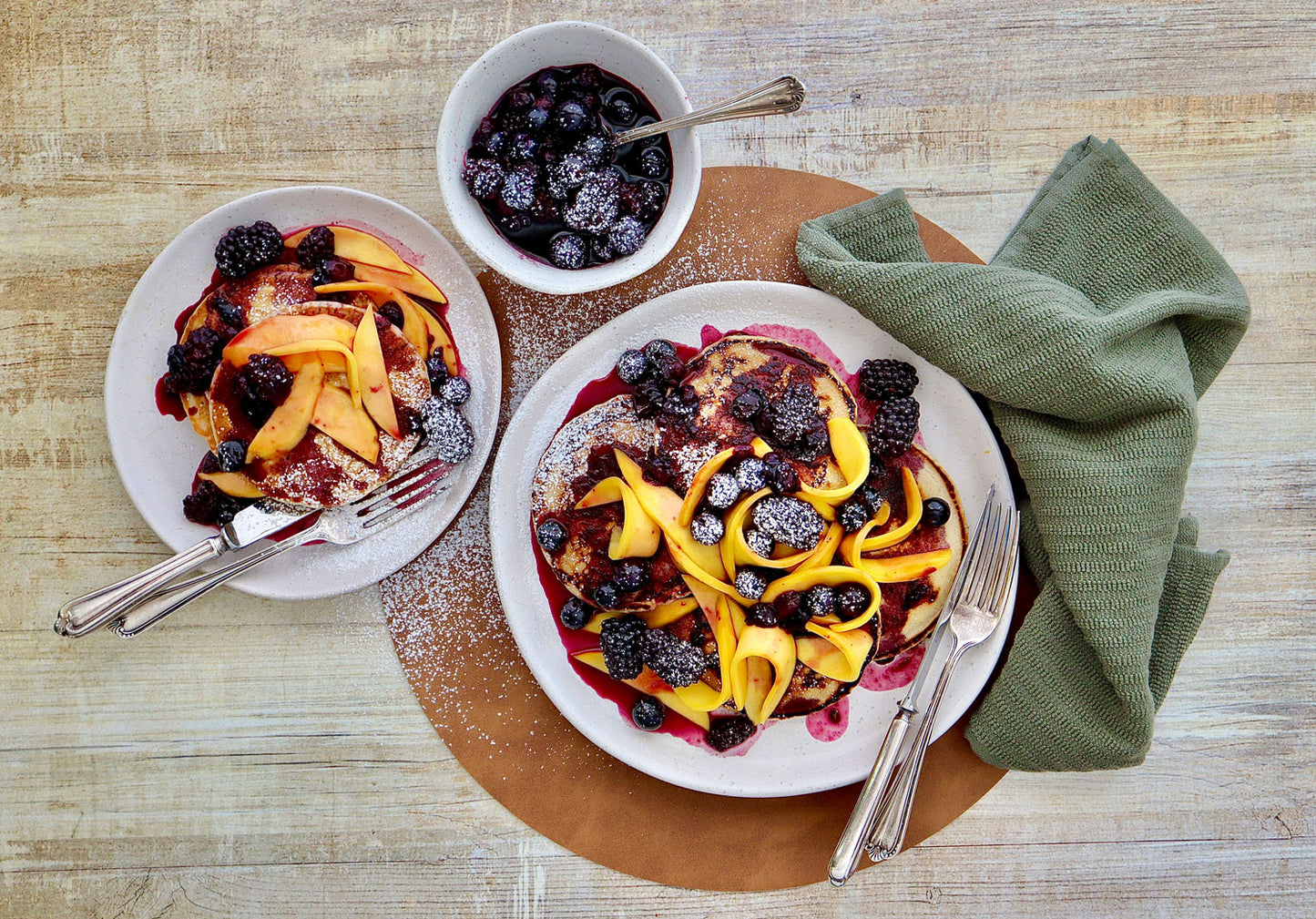 Vegan Pancakes - with Fresh Mango and Berry Compote