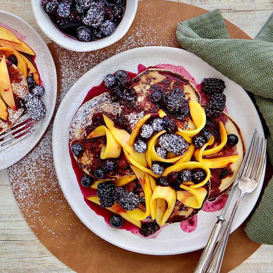 Vegan Pancakes - with Fresh Mango and Berry Compote | Harris Farm Online