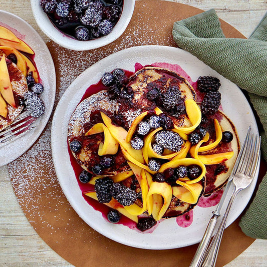 Vegan Pancakes - with Fresh Mango and Berry Compote | Harris Farm Online