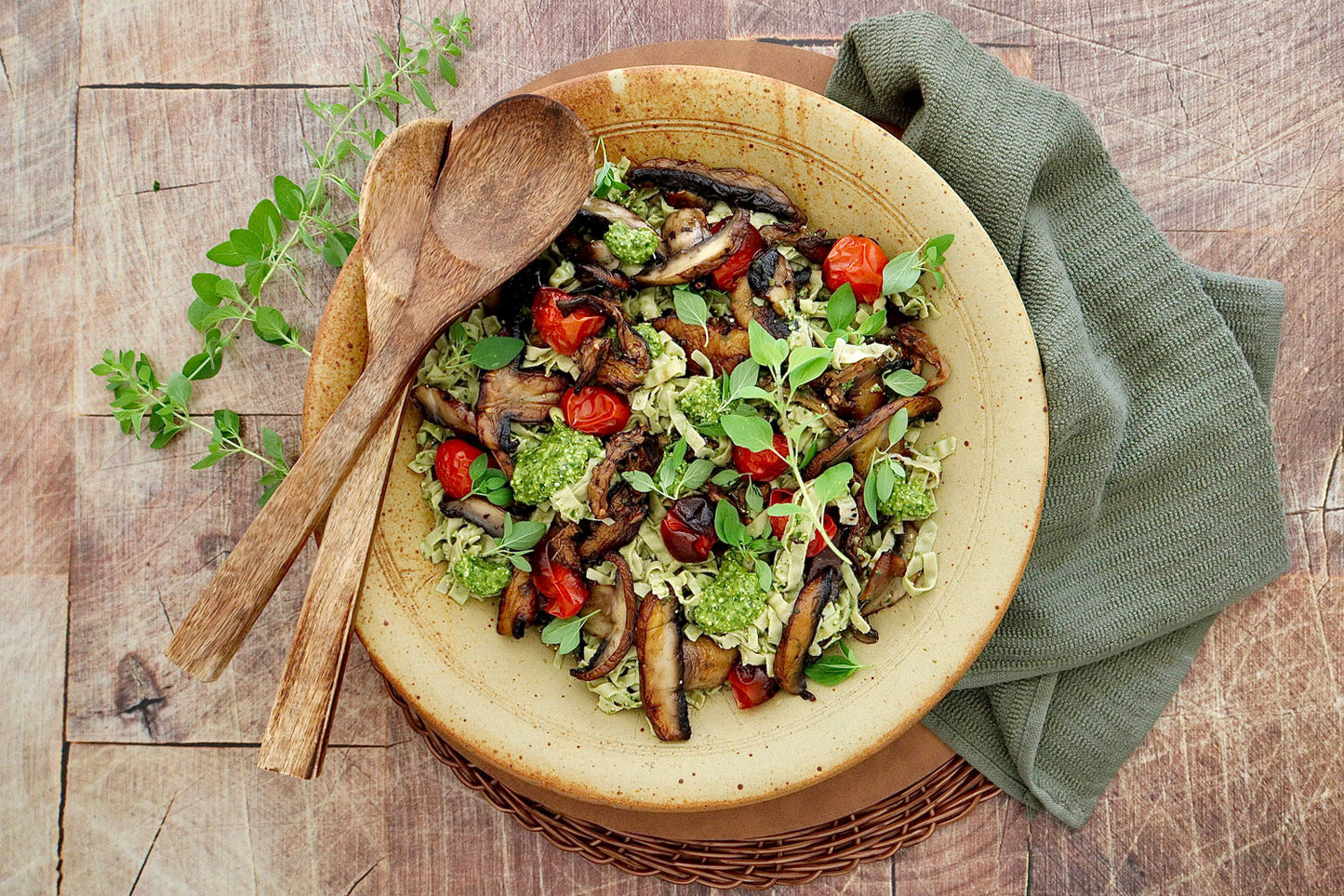 Mung Bean Fettucicini - with Roasted Tomatoes Mushrooms and Vegan Pesto | Harris Farm Online