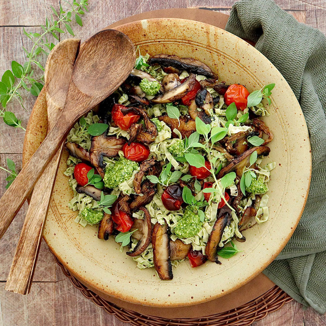 Mung Bean Fettucicini - with Roasted Tomatoes Mushrooms and Vegan Pesto | Harris Farm Online