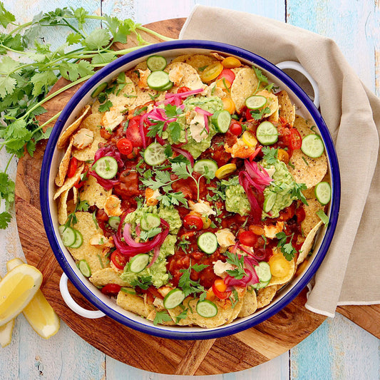 Vegan Nachos - with Smokey Bean Salsa Guacamole and Vegan Cheese | Harris Farm Online