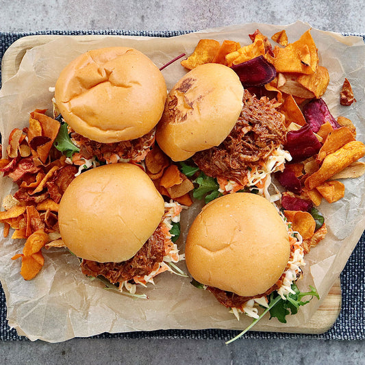 BBQ Pulled Pork Rolls - with Cabbage Slaw & Blue Cheese Dressing  |  Harris Farm Online