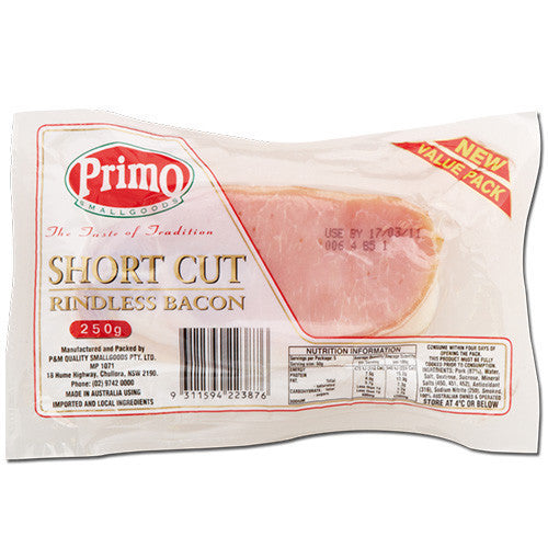 Bacon Shortcut/Rindless Primo 250g , Frdg5-Meat - HFM, Harris Farm Markets
