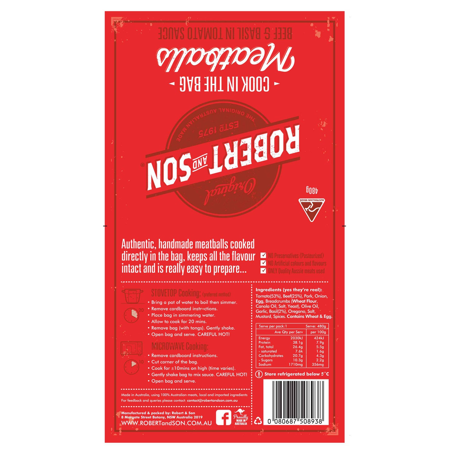 Robert & Son - Meatballs - Beef & Basil in Tomato Sauce (480g)