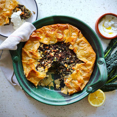Beef Kale and Feta Filo Galette - with Tzatziki