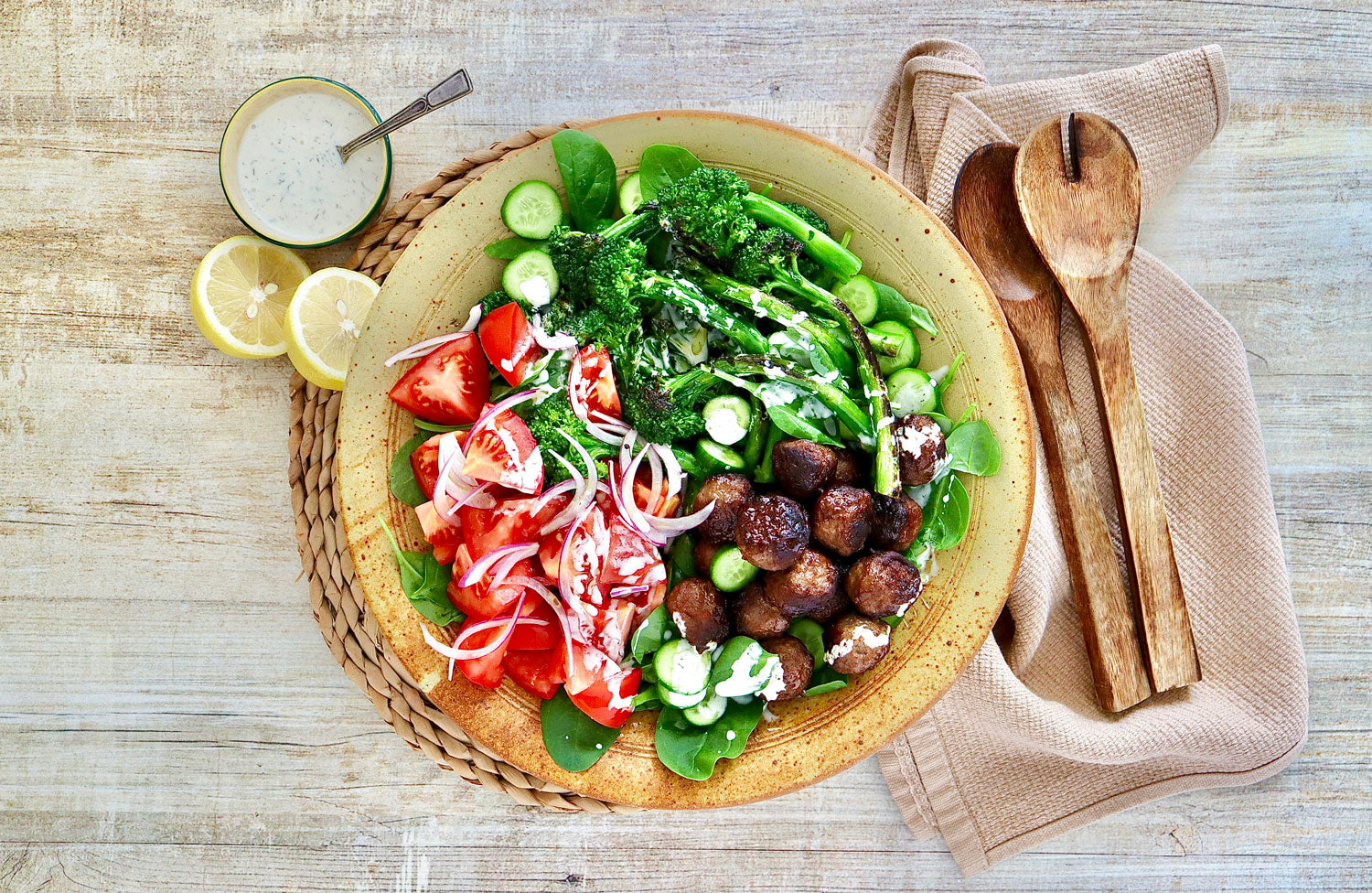 Greek Style Meatball Salad - with Feta Yoghurt Dressing | Harris Farm Online