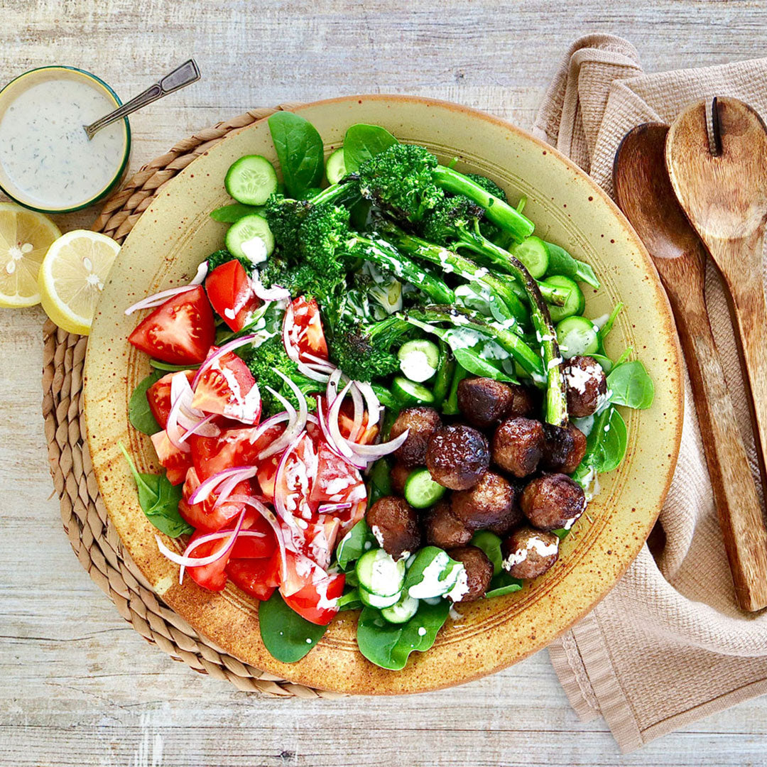 Greek Style Meatball Salad - with Feta Yoghurt Dressing | Harris Farm Online