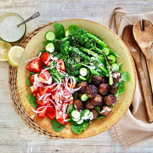 Greek Style Meatball Salad - with Feta Yoghurt Dressing | Harris Farm Online
